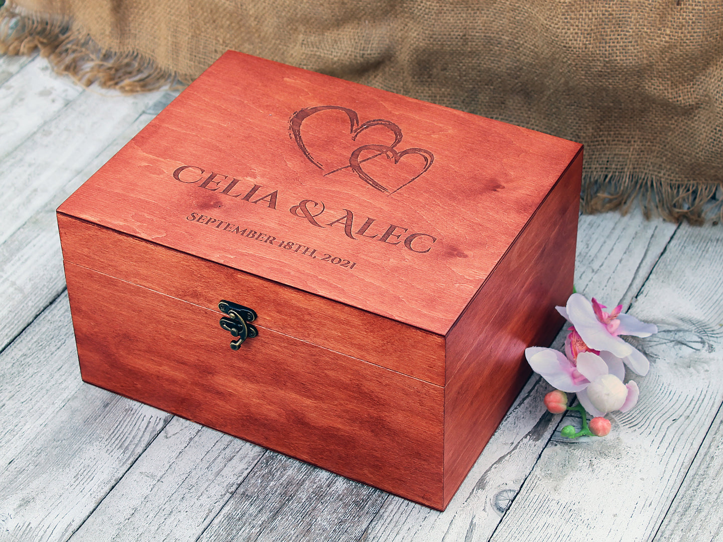Rustic keepsake box for wedding gift, Wedding memory wood box