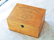 Load image into Gallery viewer, Custom engraved keepsake box with baby fox image, Gift for newborn, Rustic box
