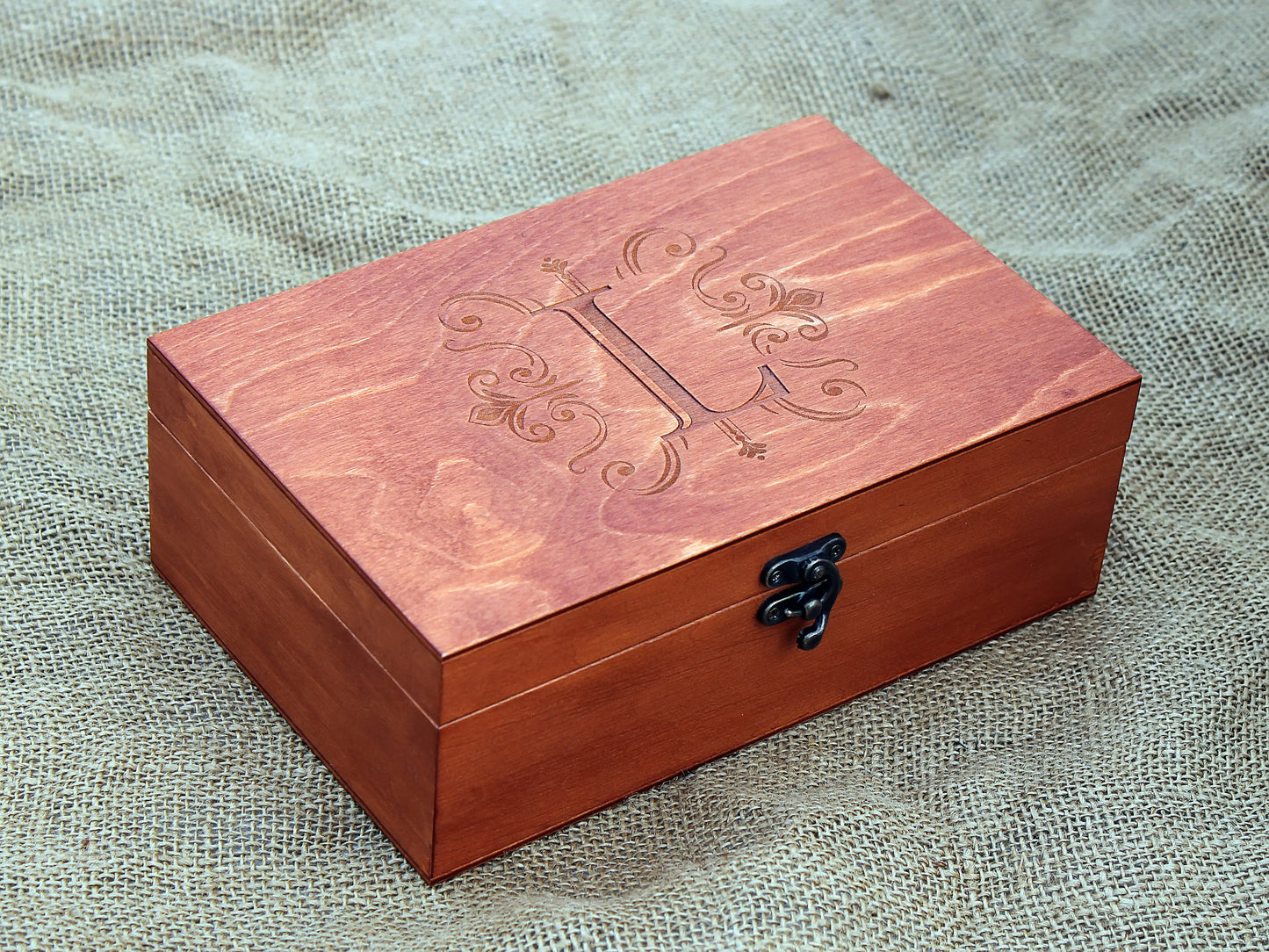 Personalized wooden box with monogram