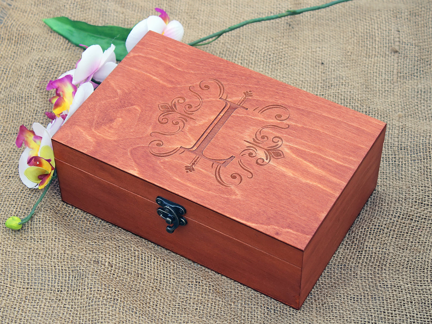 Personalized wooden box with monogram