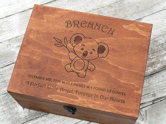 Baby Koala personalisierte Erinnerungsbox, Geschenk zum ersten Geburtstag, Zeitkapsel, Personalisierte Erinnerungsbox