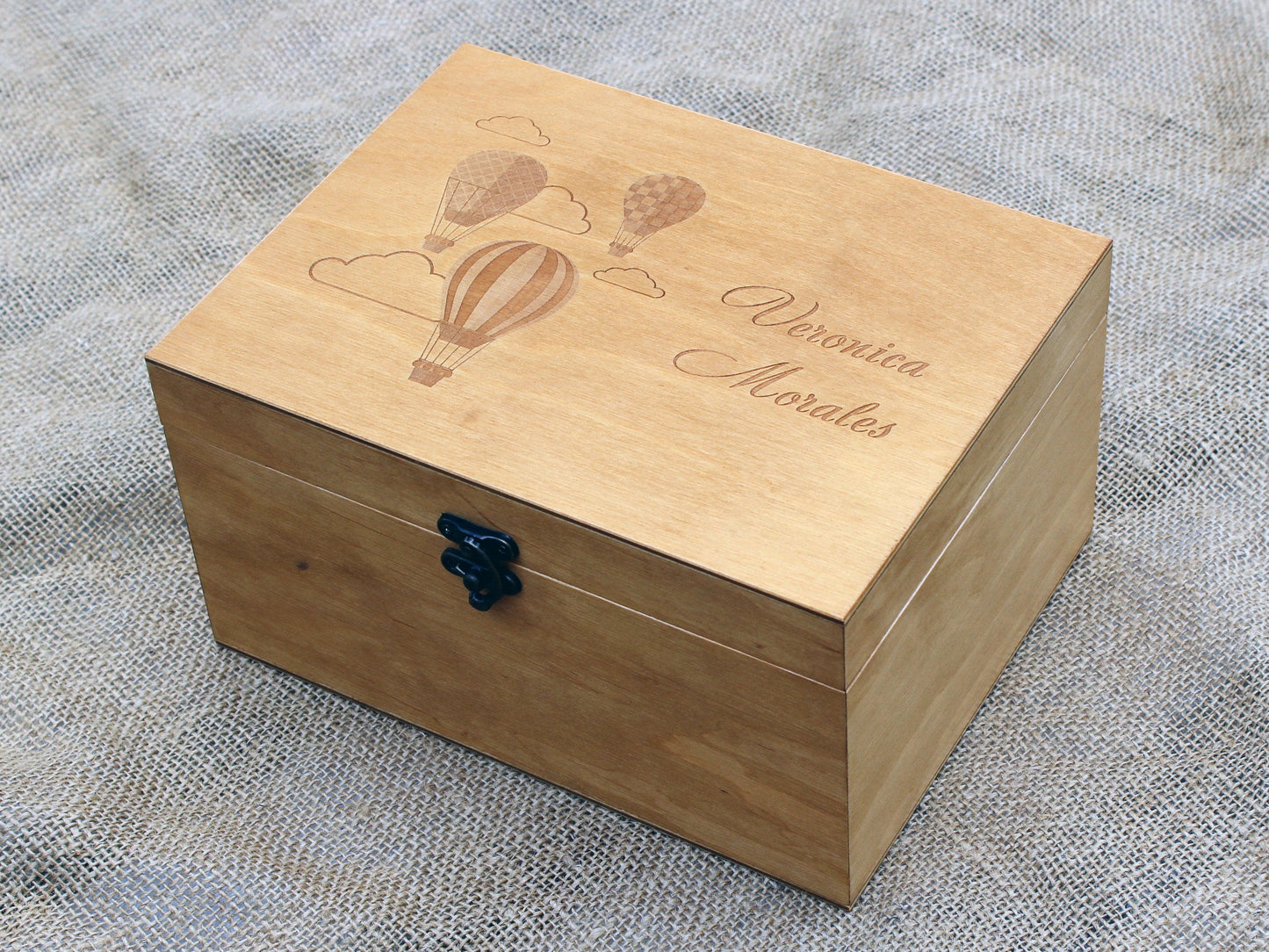 Hot air balloons personalized keepsake wood box, a memory box for a child