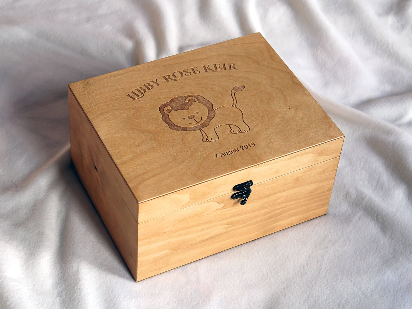 Custom baby memory box with leo image, First birthday keepsake gift box, Gift for a child