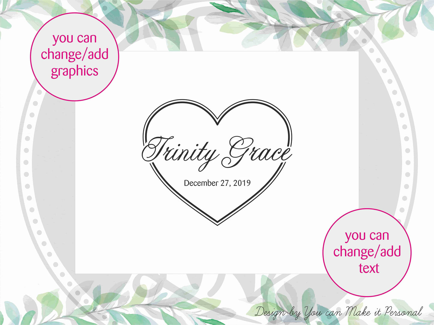 Personalized keepsake box with heart shape design and engraved name