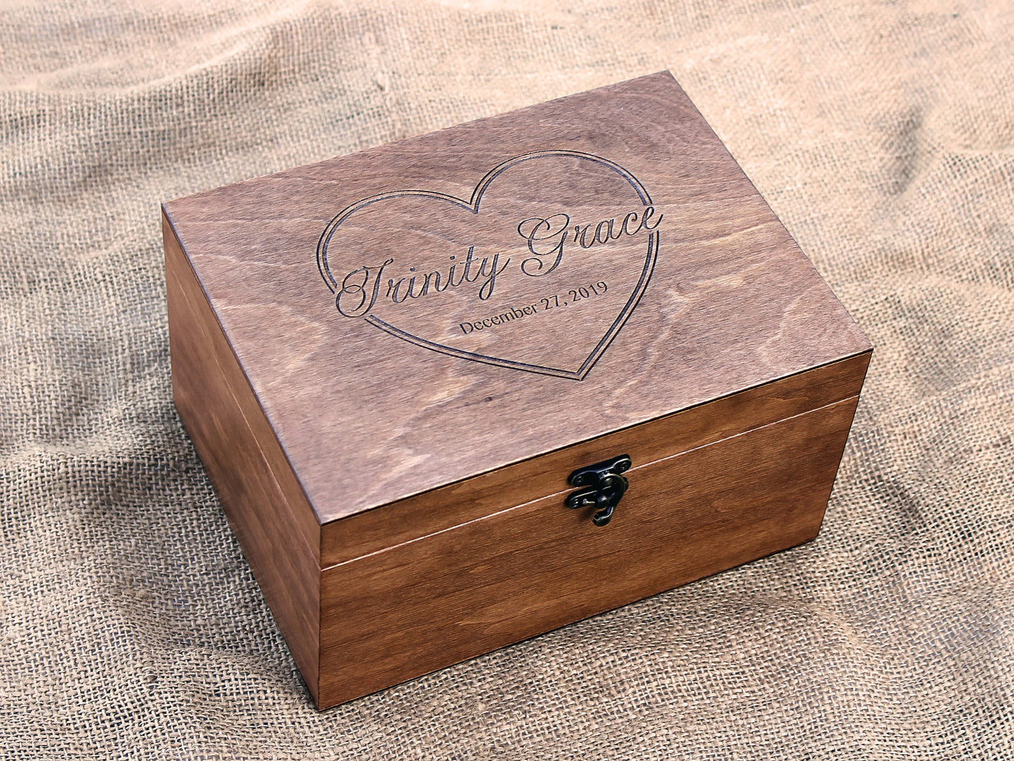Personalized keepsake box with heart shape design and engraved name
