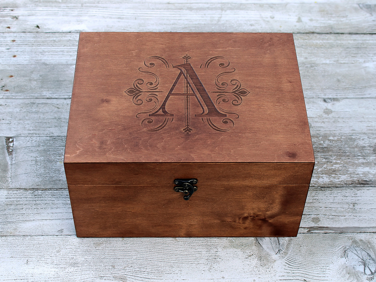 Custom monogram wood box, Personalized baby keepsake box with initials, Gift for birthday