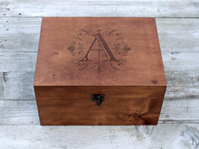 Load image into Gallery viewer, Custom monogram wood box, Personalized baby keepsake box with initials, Gift for birthday
