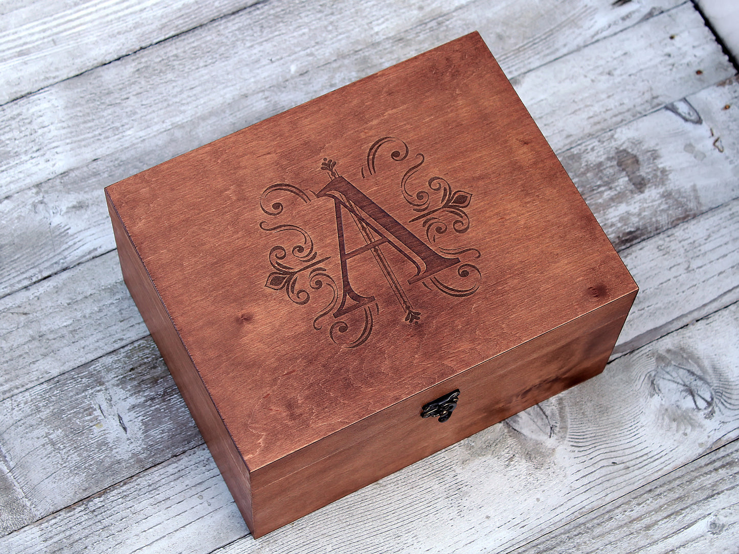 Custom monogram wood box, Personalized baby keepsake box with initials, Gift for birthday