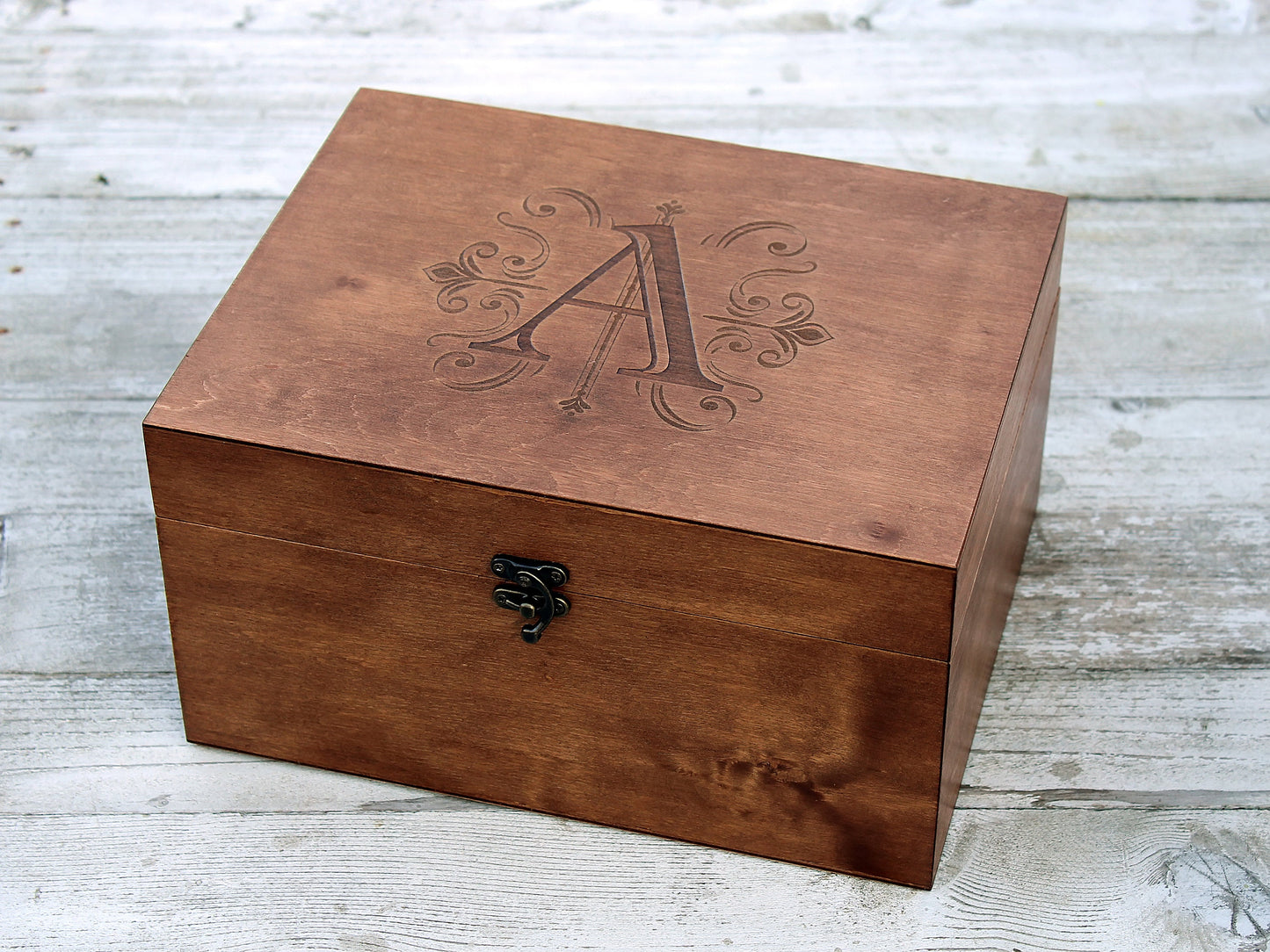 Custom monogram wood box, Personalized baby keepsake box with initials, Gift for birthday