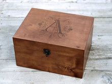 Load image into Gallery viewer, Custom monogram wood box, Personalized baby keepsake box with initials, Gift for birthday
