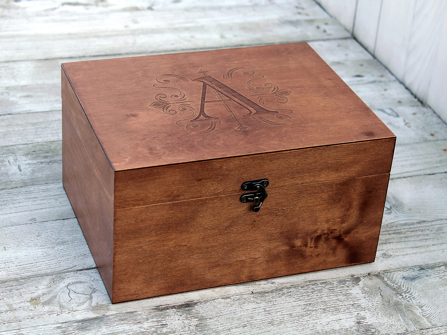 Custom monogram wood box, Personalized baby keepsake box with initials, Gift for birthday