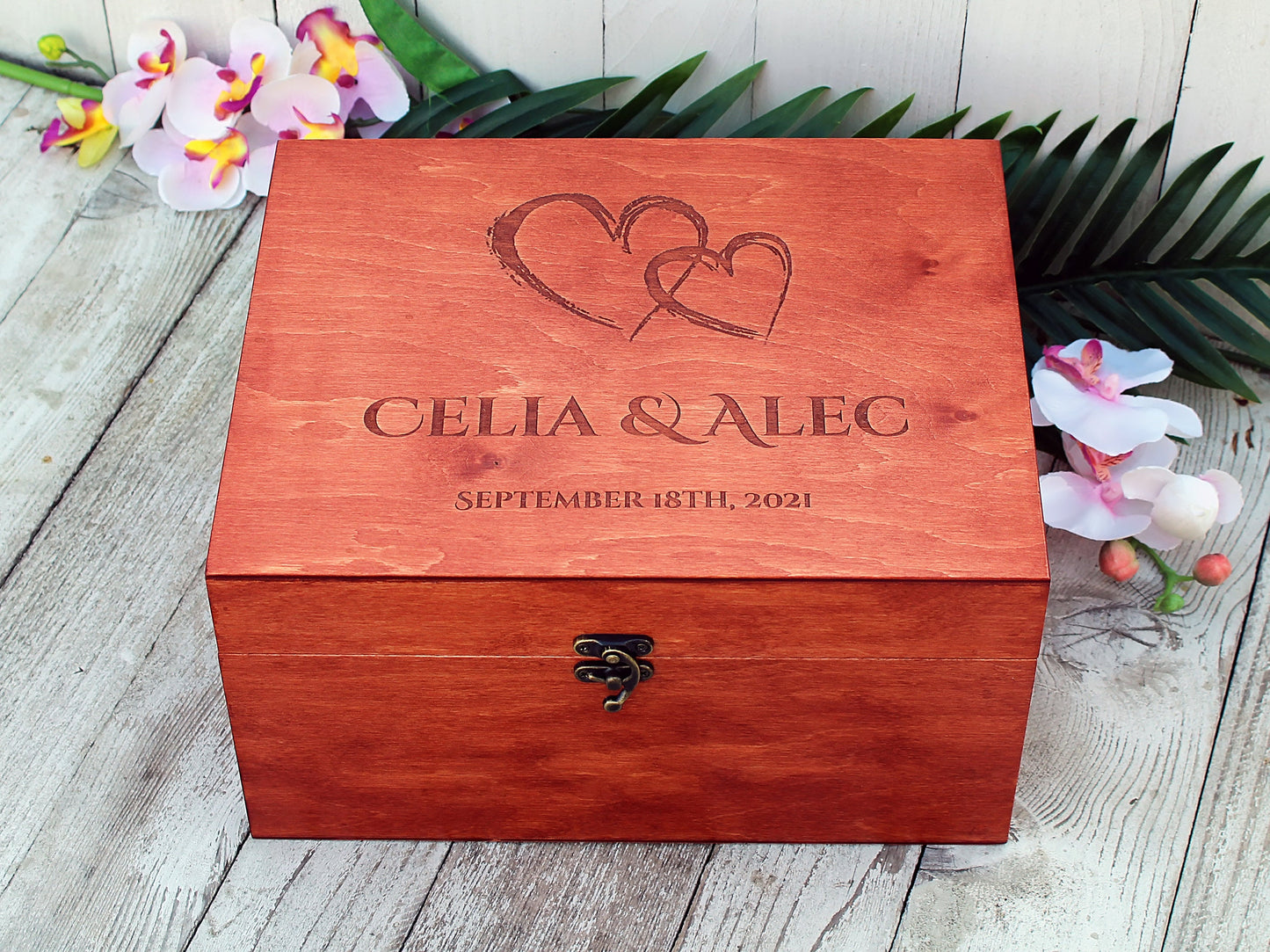 Rustic keepsake box for wedding gift, Wedding memory wood box