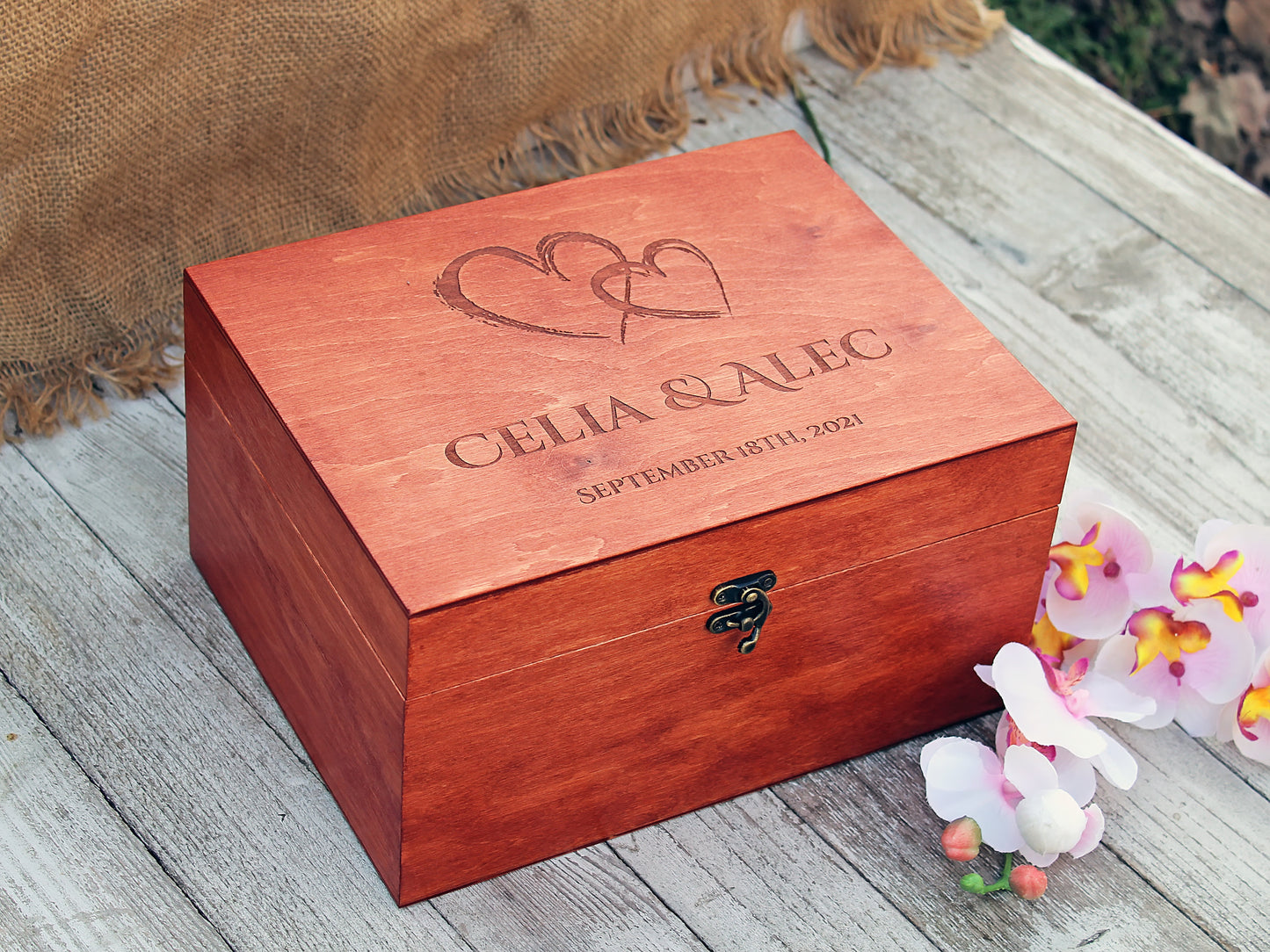 Rustic keepsake box for wedding gift, Wedding memory wood box