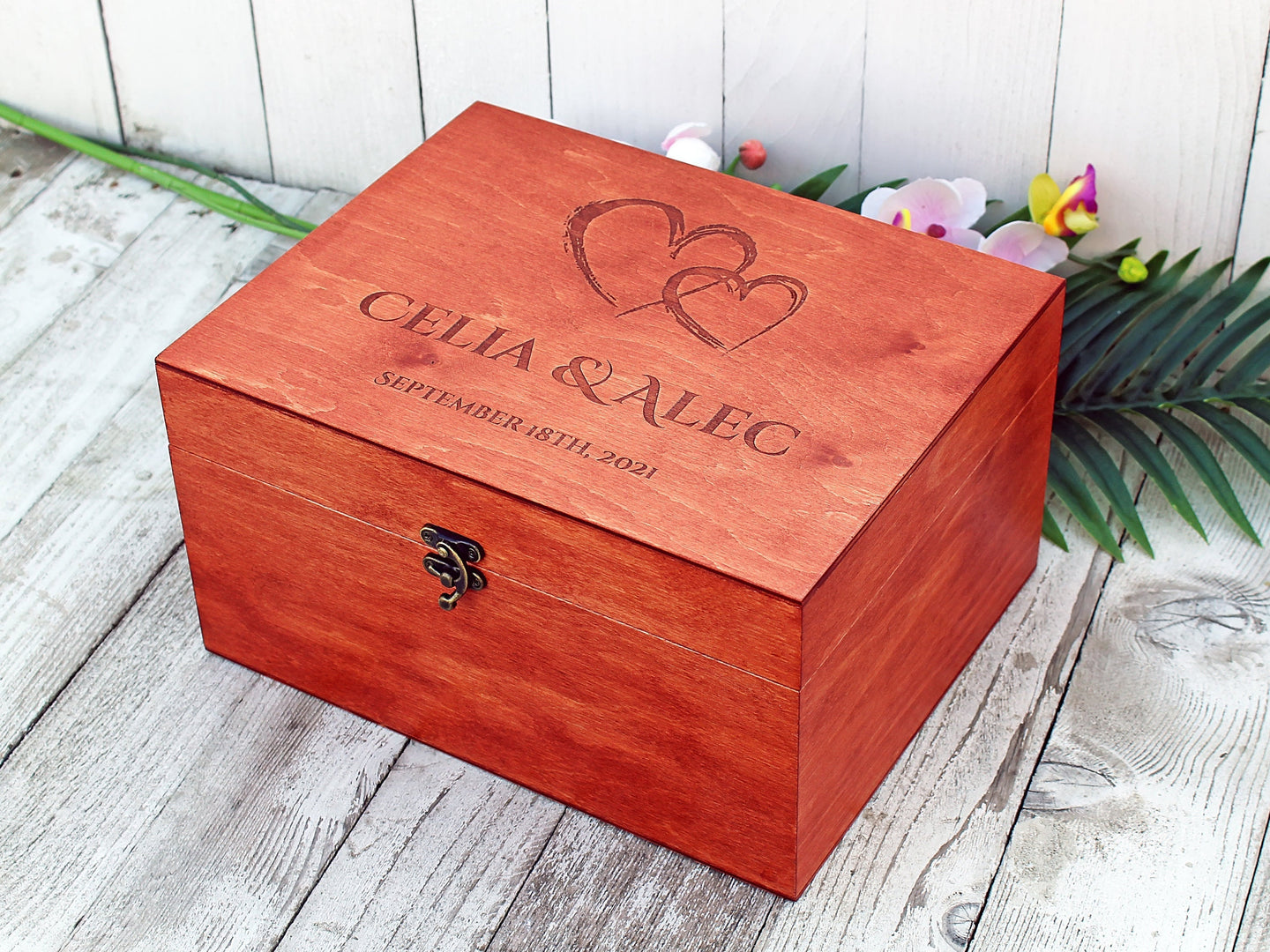 Rustikale Erinnerungsbox für Hochzeitsgeschenk, Hochzeitserinnerungs-Holzbox