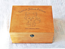 Load image into Gallery viewer, Custom engraved keepsake box with baby fox image, Gift for newborn, Rustic box
