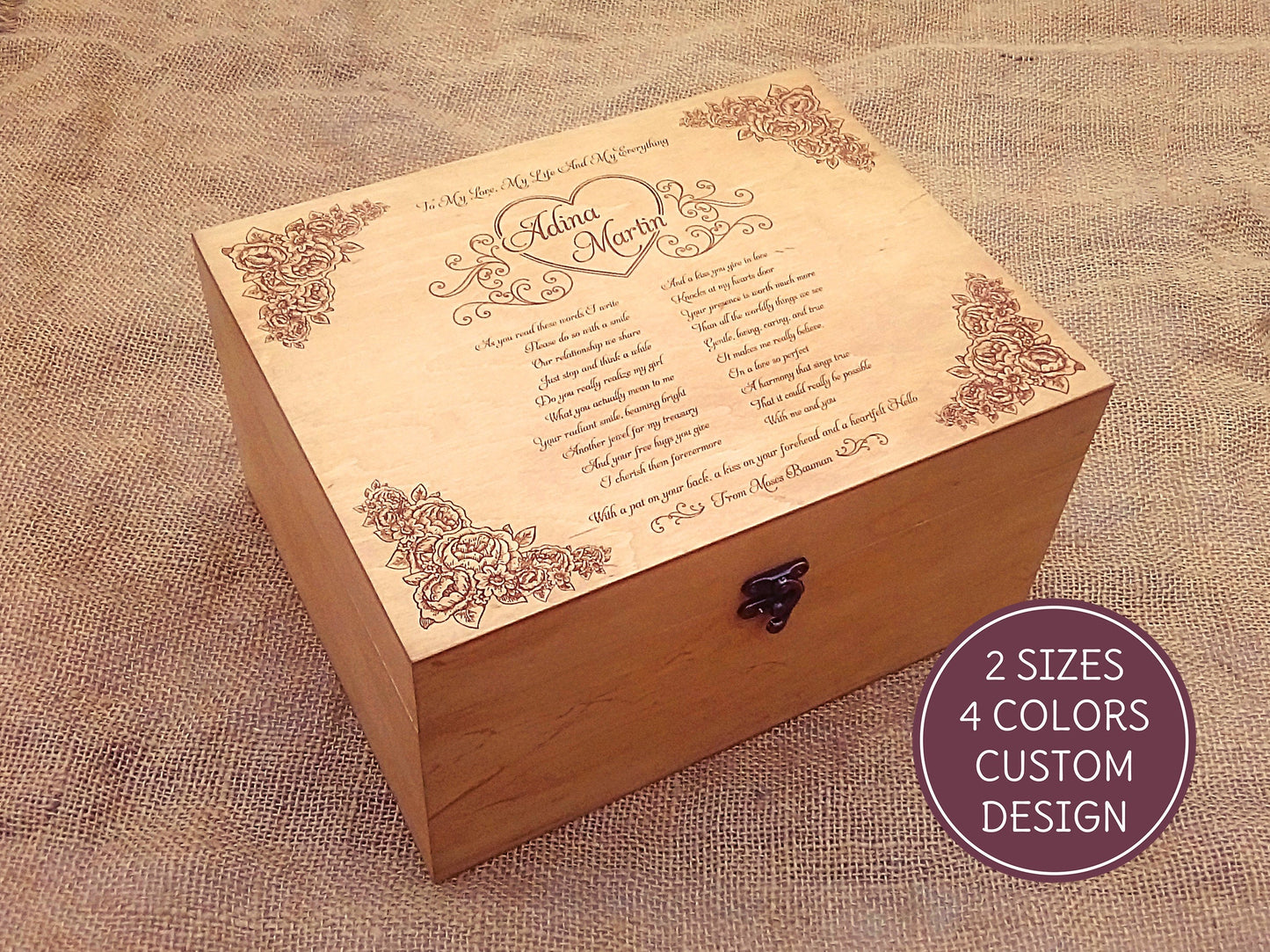 Caja de recuerdos personalizada para regalo de aniversario, caja de joyería de madera con mensaje personalizado grabado
