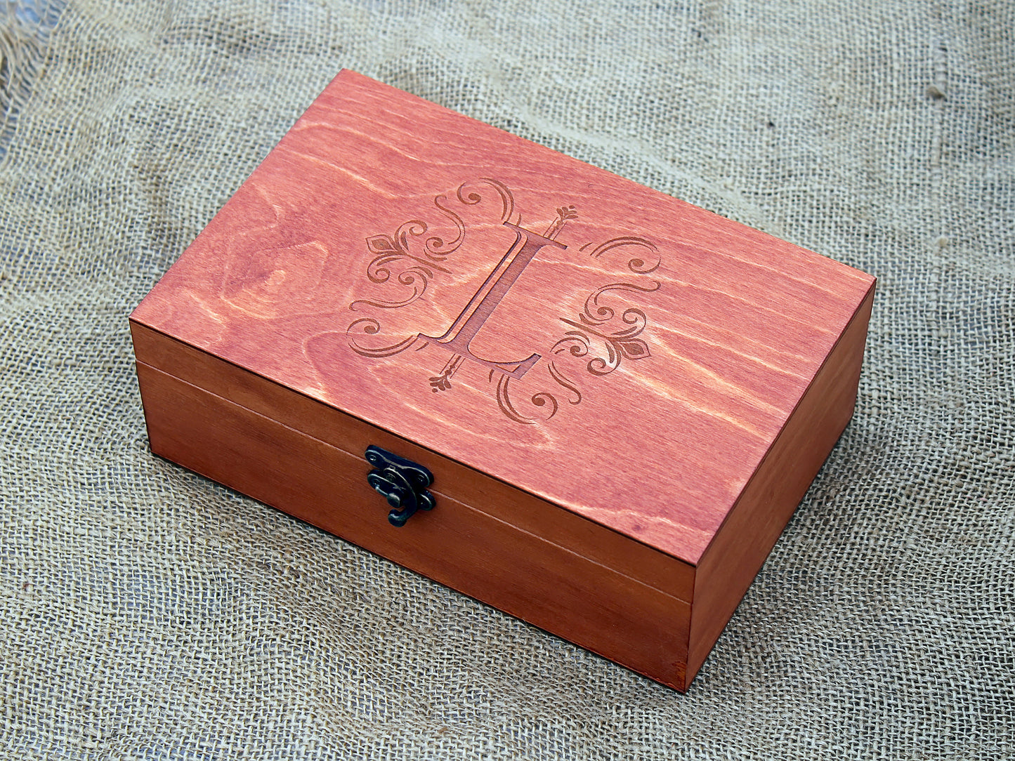 Personalized wooden box with monogram