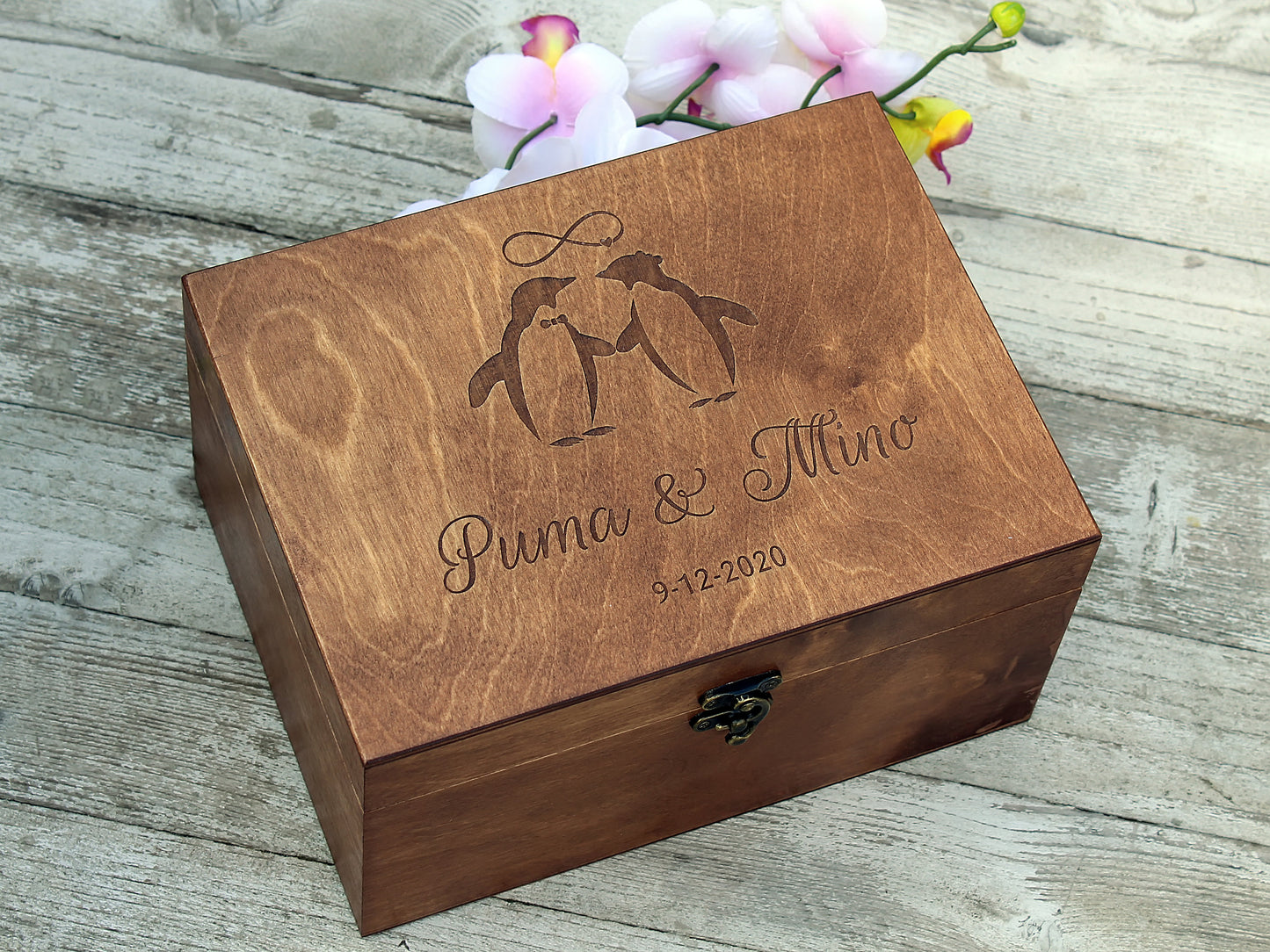 Personalized wedding keepsake box with custom image and text, Anniversary gift for her or him