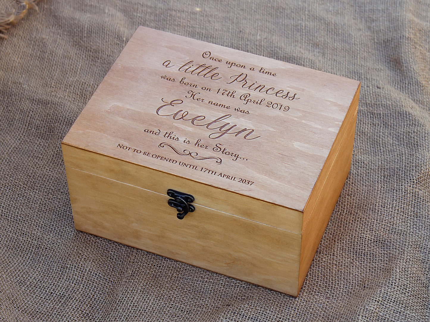 Wood box for baby girl, Personalized memory box, First birthday time capsule
