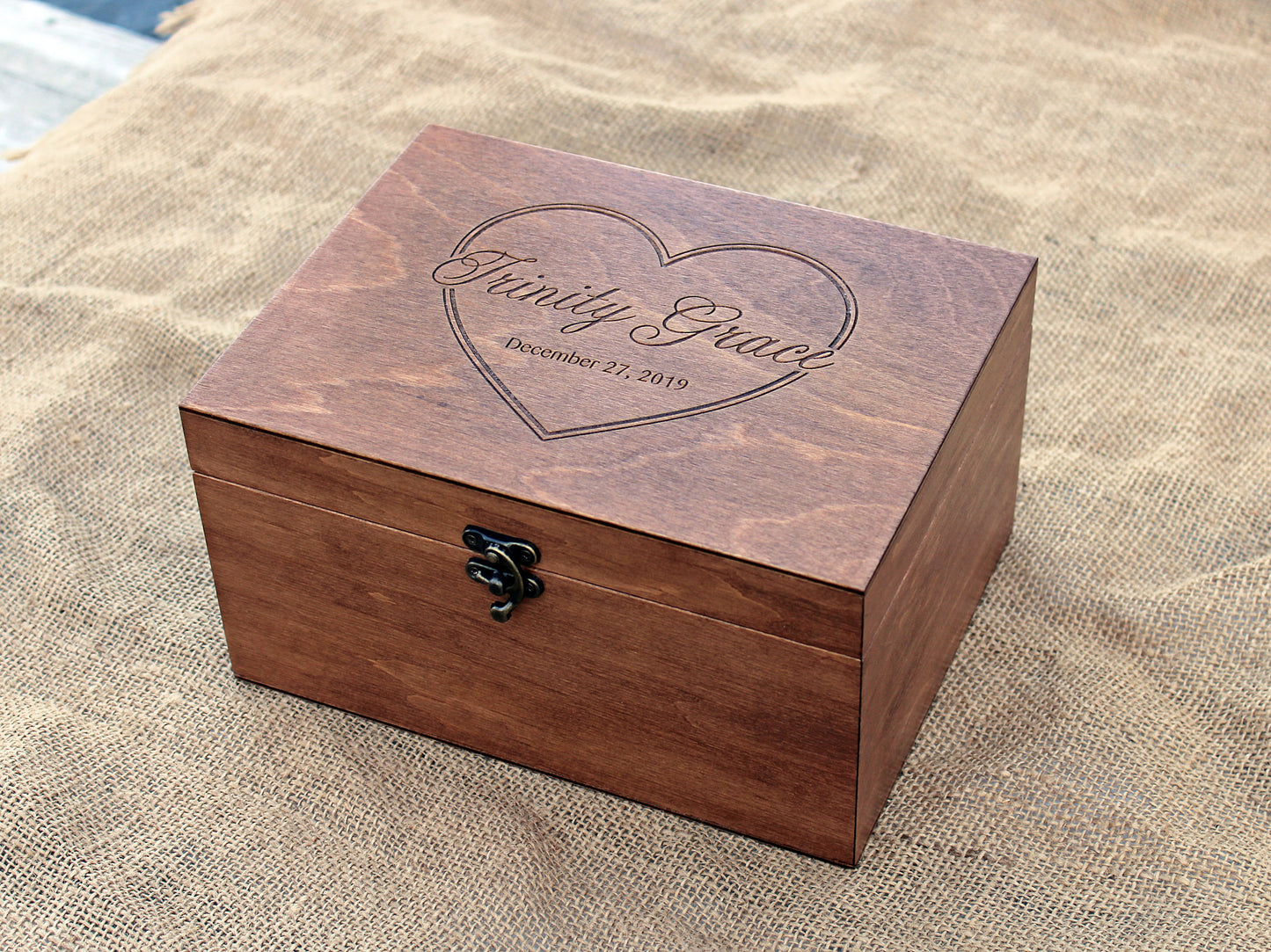 Personalized keepsake box with heart shape design and engraved name