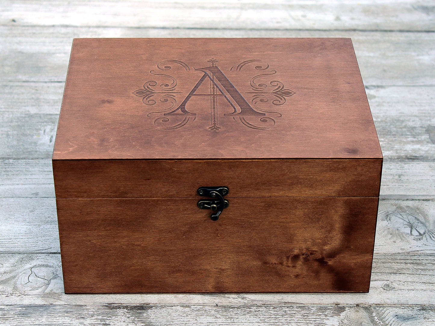 Monogrammed jewelry box, Personalized keepsake wooden box made to order