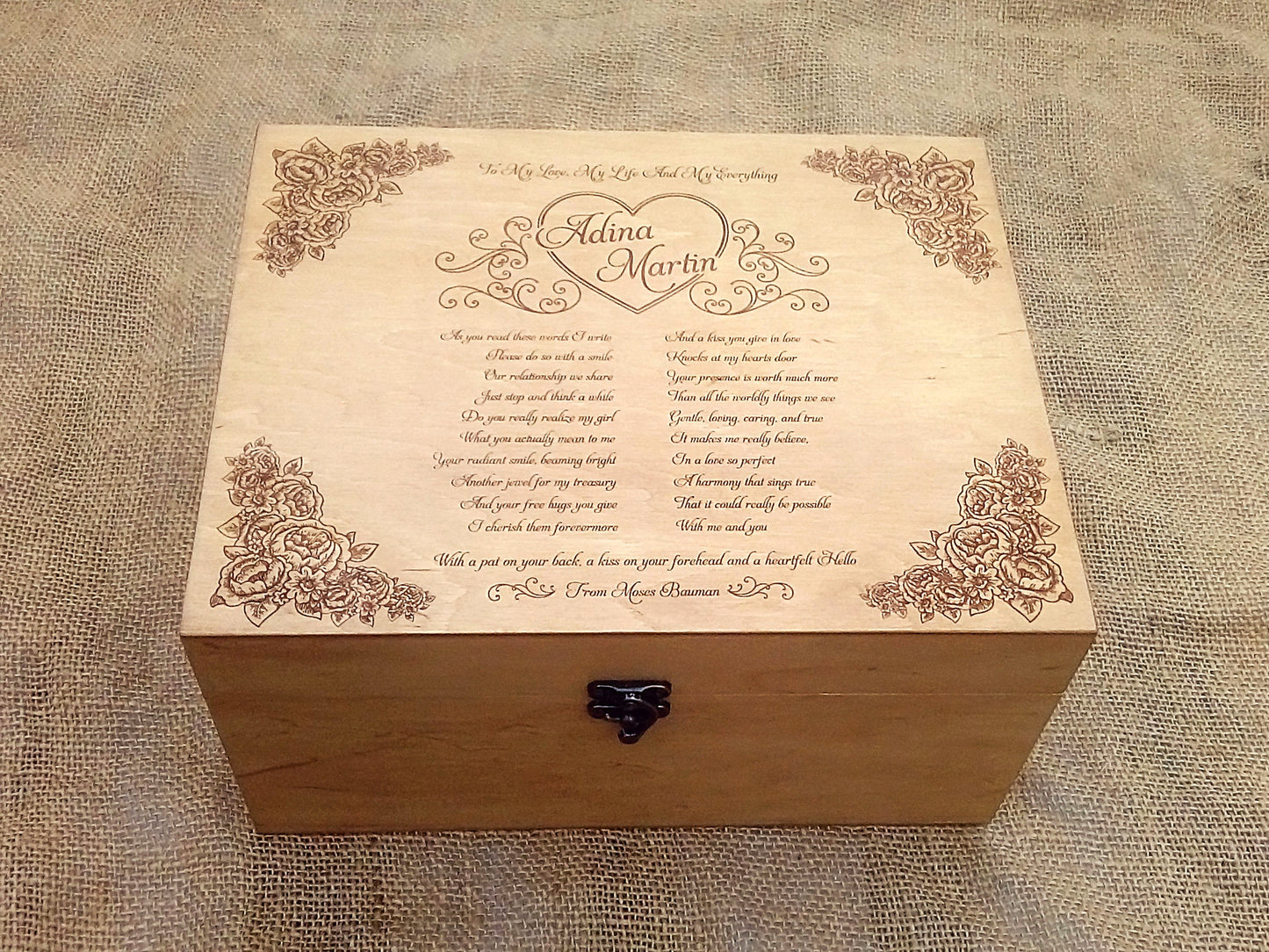 Caja de recuerdos personalizada para regalo de aniversario, caja de joyería de madera con mensaje personalizado grabado