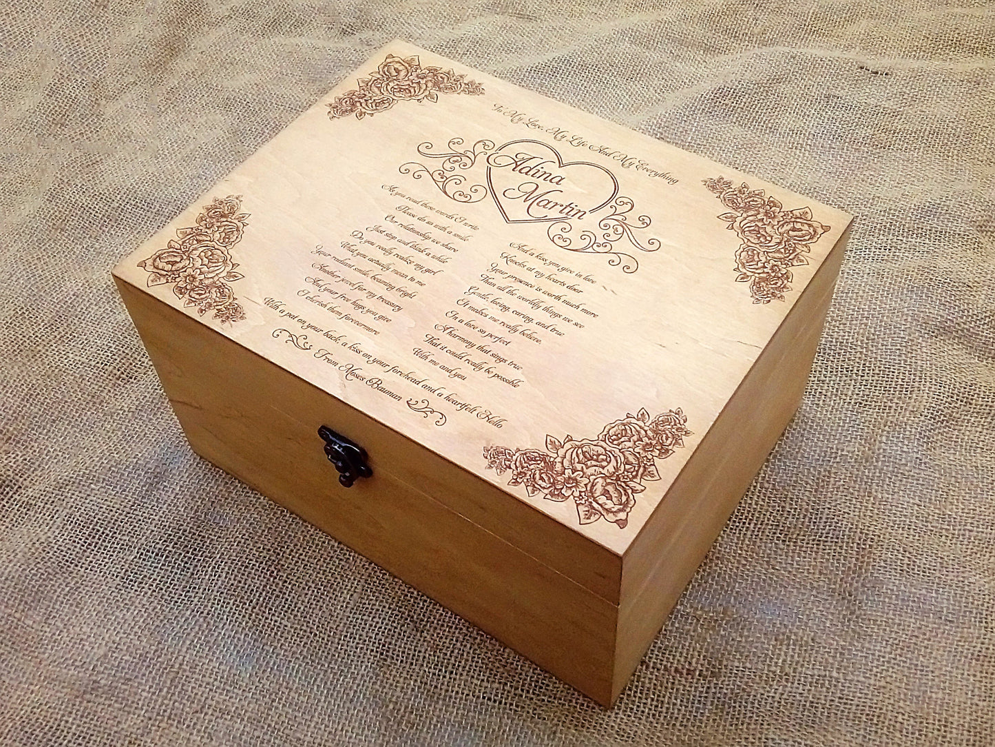 Caja de recuerdos personalizada para regalo de aniversario, caja de joyería de madera con mensaje personalizado grabado