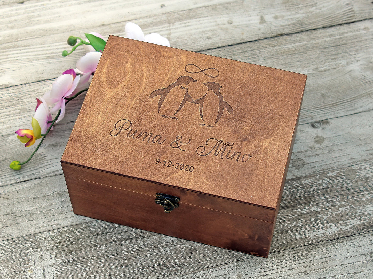 Personalized wedding keepsake box with custom image and text, Anniversary gift for her or him