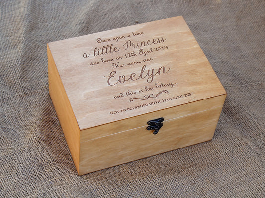Wood box for baby girl, Personalized memory box, First birthday time capsule