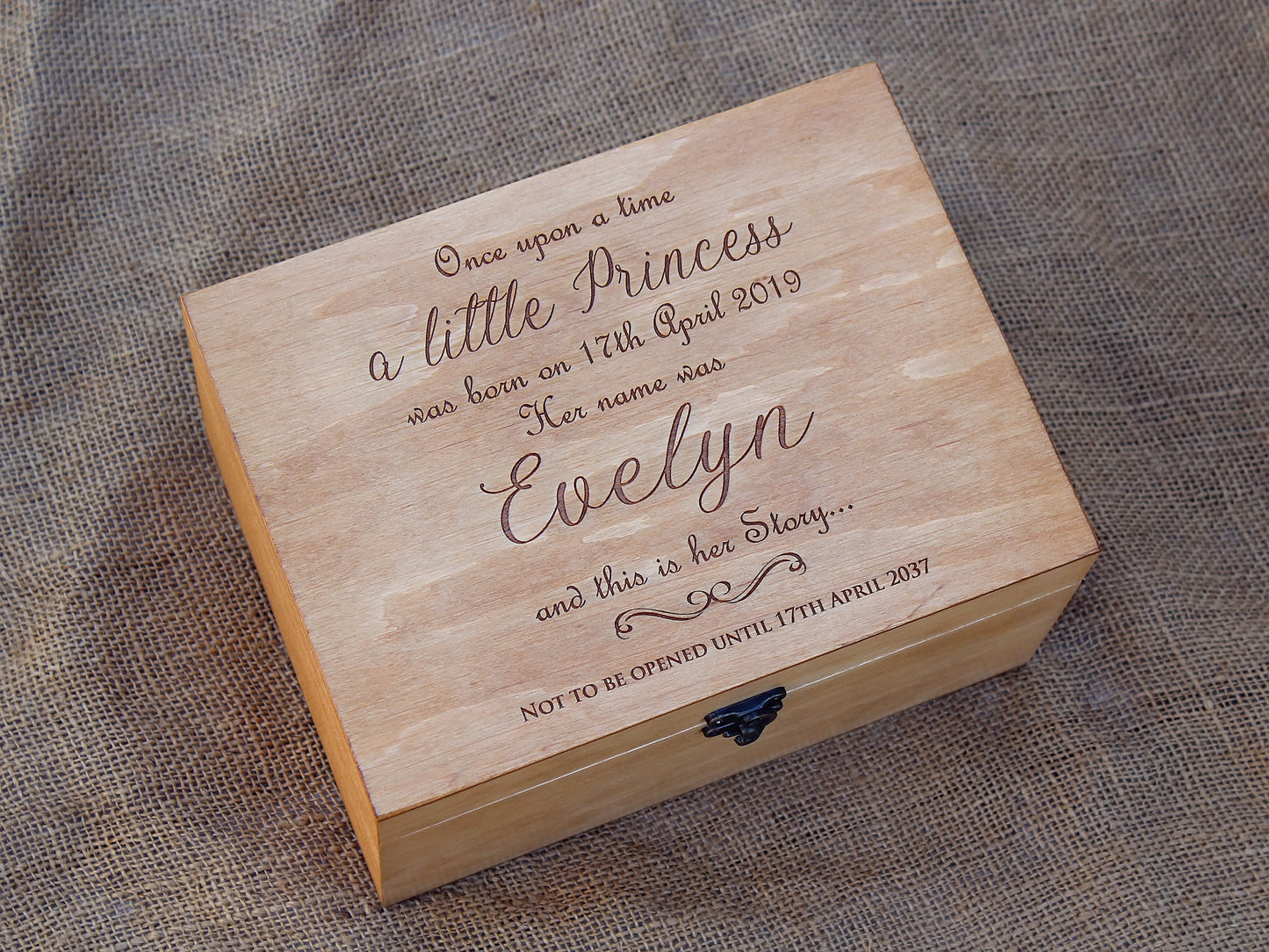 Wood box for baby girl, Personalized memory box, First birthday time capsule