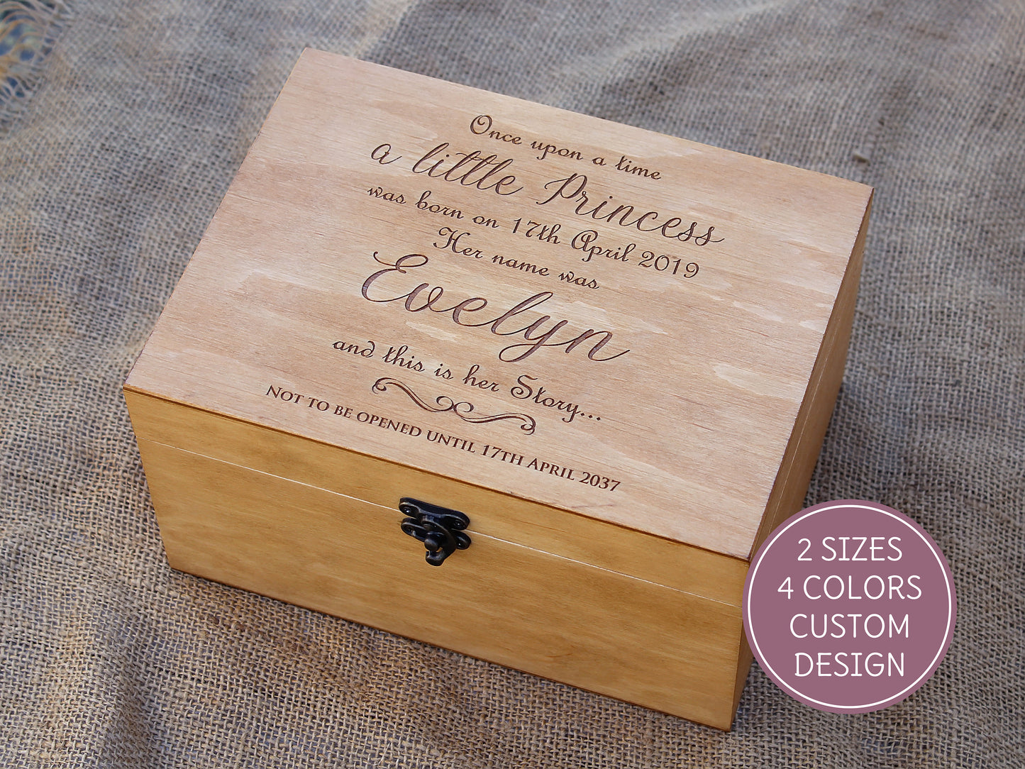 Wood box for baby girl, Personalized memory box, First birthday time capsule