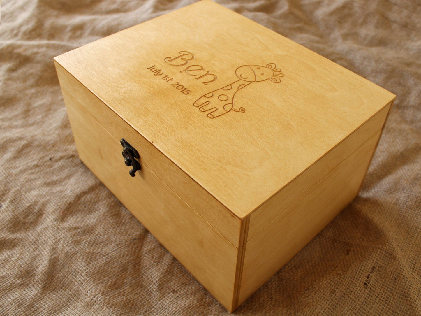 Baby giraffe image on memory box, Custom engraved keepsake box, First birthday gift