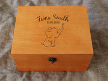 Load image into Gallery viewer, Custom baby keepsake box with cute elephant engraved, Baby keepsake gift box
