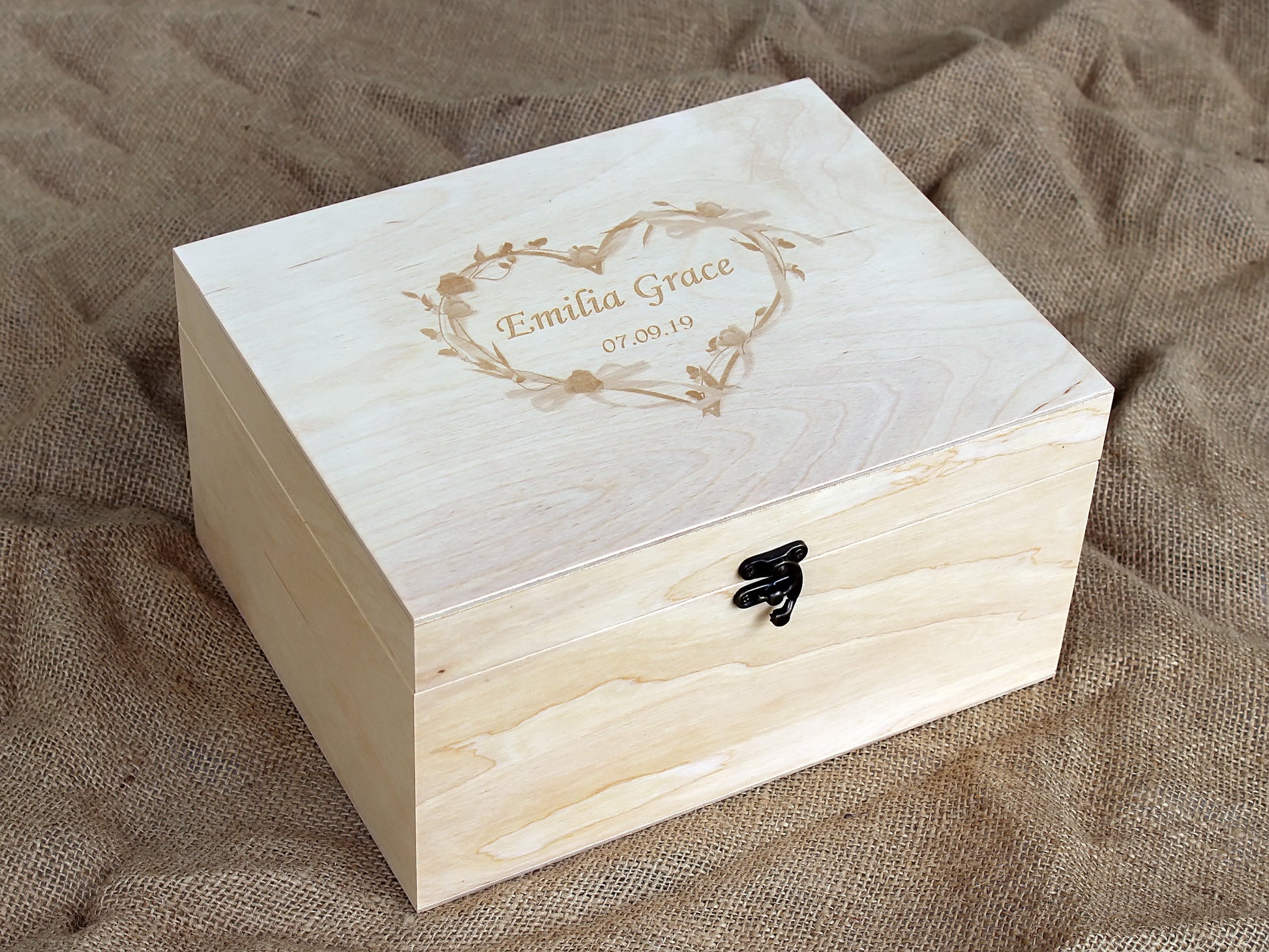 Engraved personalized wooden memory box