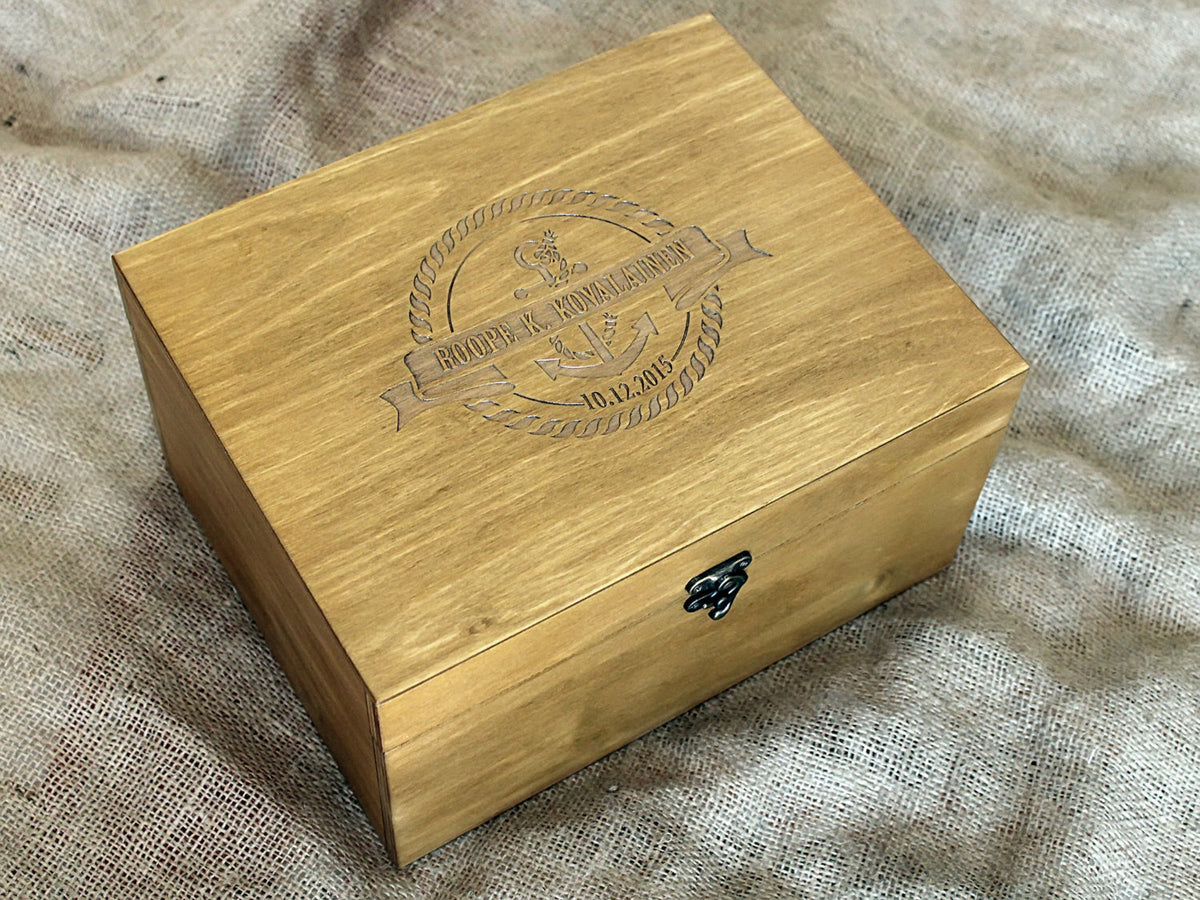 Nautical baby keepsake box with custom engraving