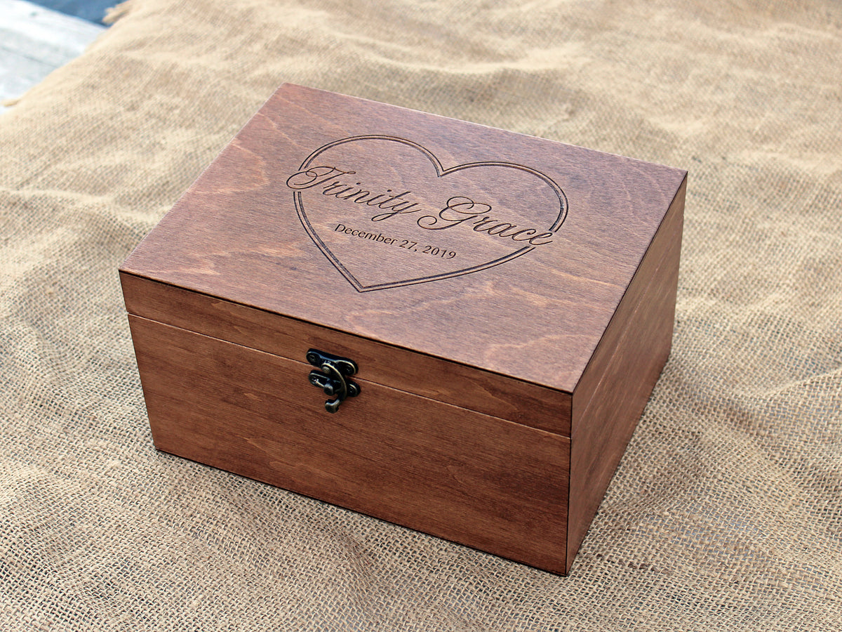 Custom wooden keepsake box with heart engraving