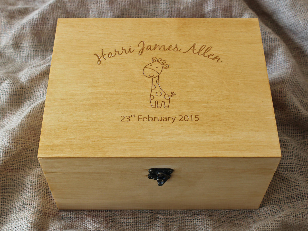Personalized baby giraffe wooden memory box