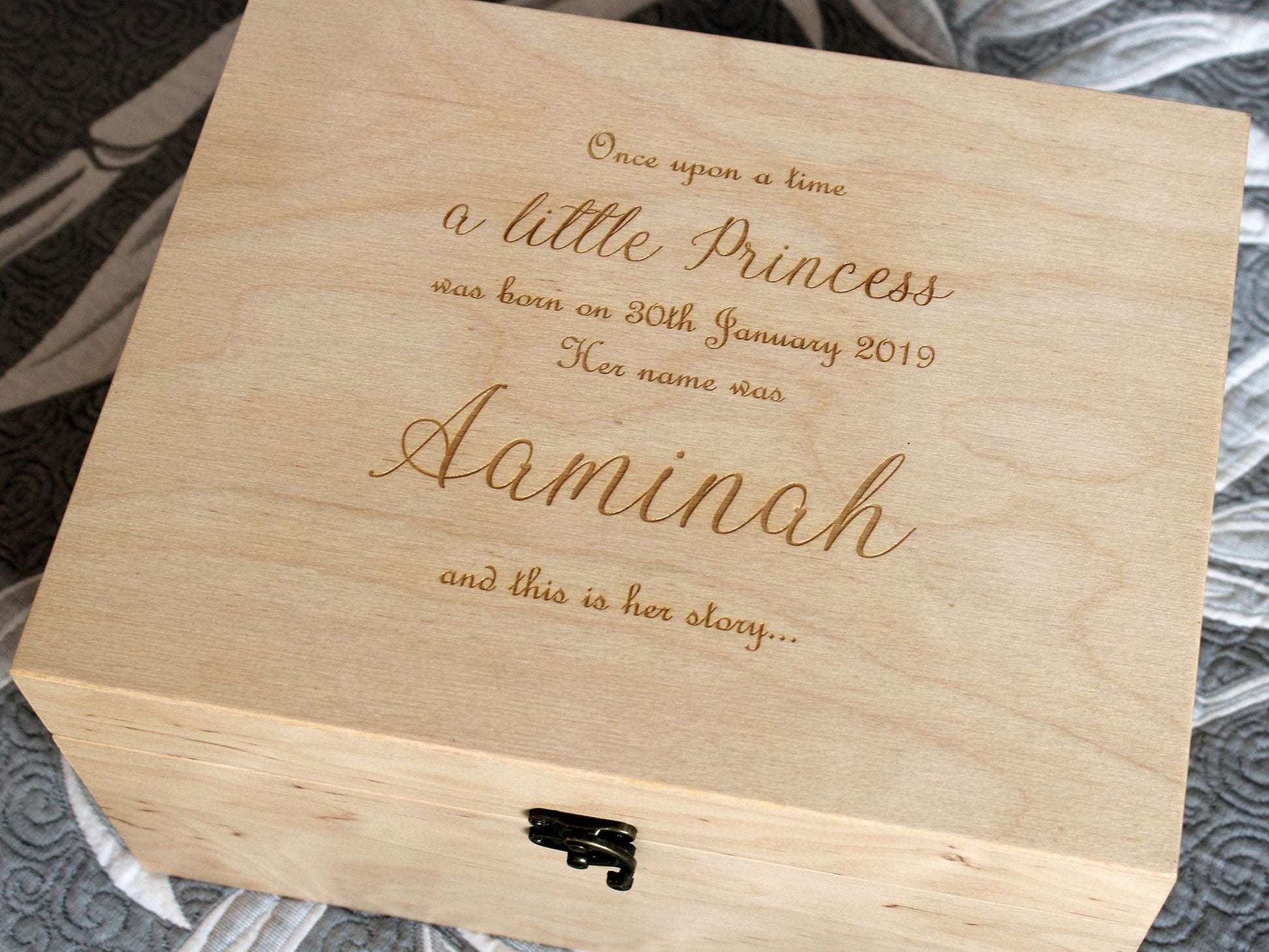 Personalized baby girl wooden memory box