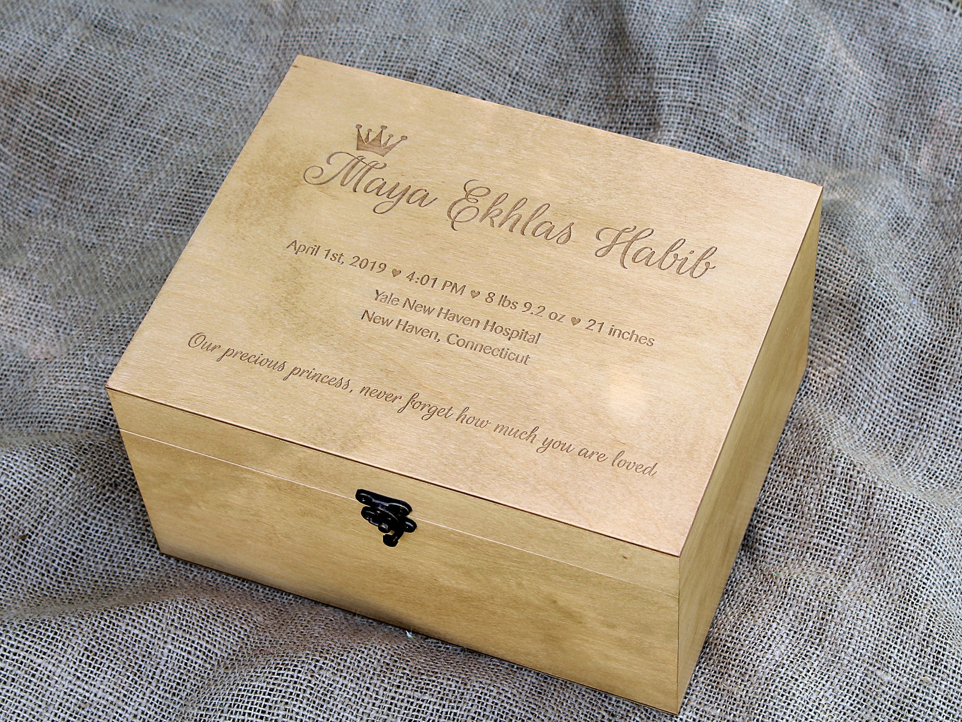 Personalized baby girl memory box with custom princess design