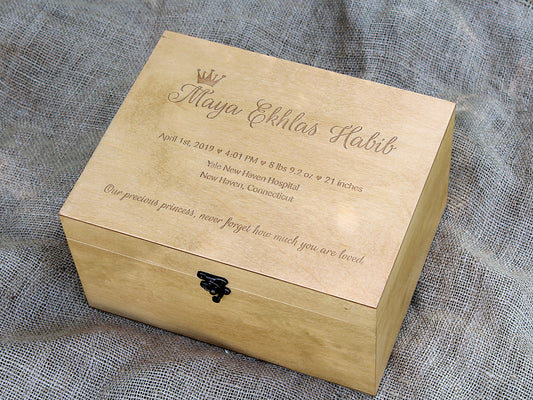 Personalized baby girl memory box with custom princess design
