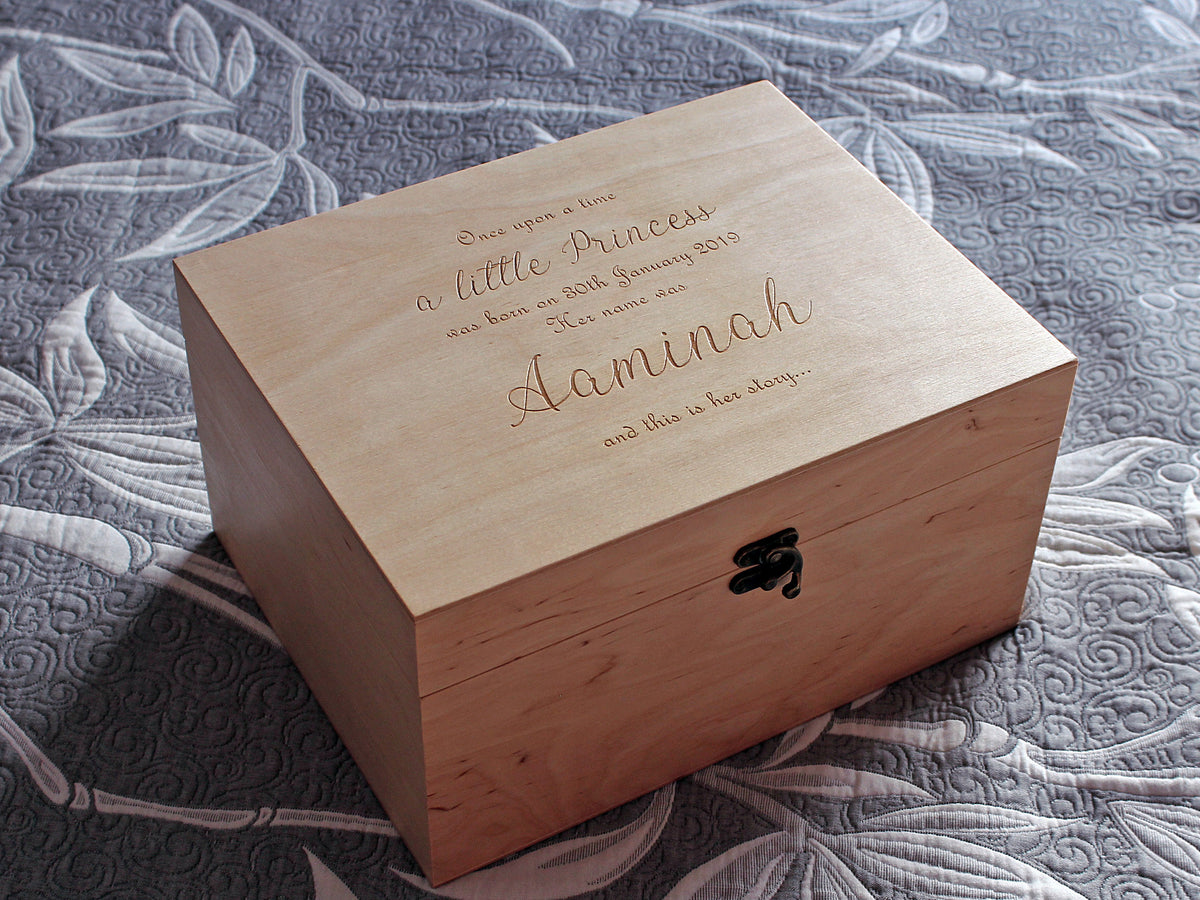 Personalized wooden baby keepsake box for precious memories