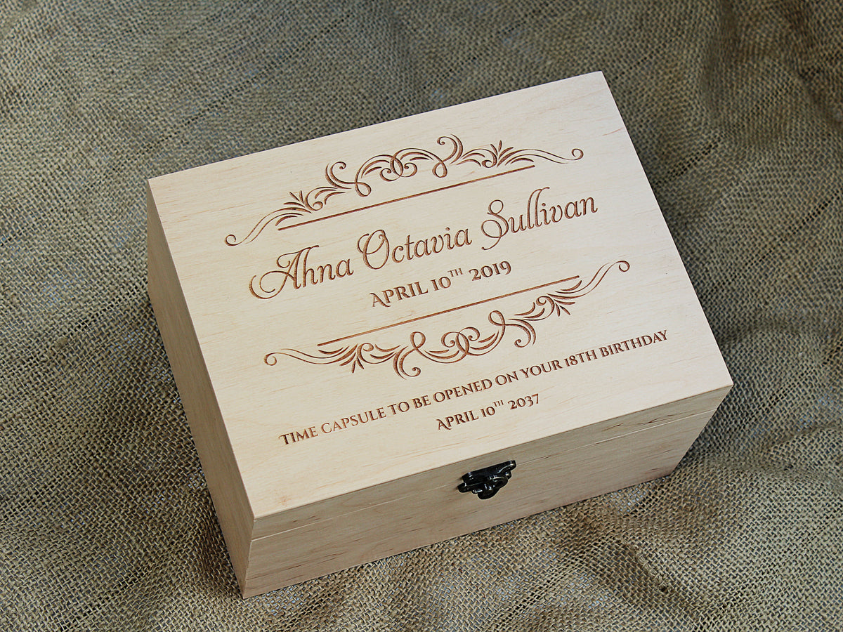Personalized wooden baby keepsake box for precious memories
