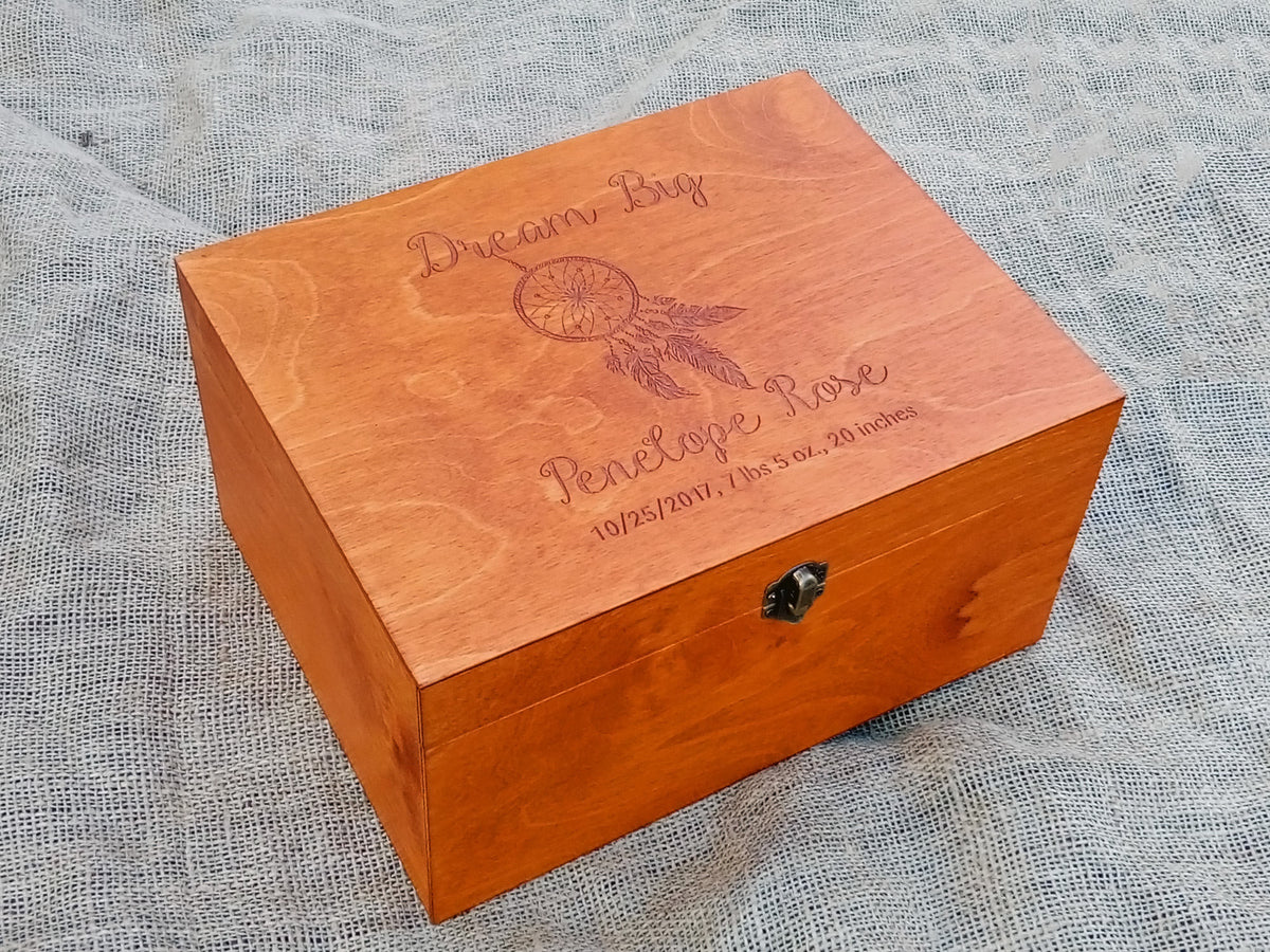 Personalized Dream Big baby memory box with dreamcatcher design