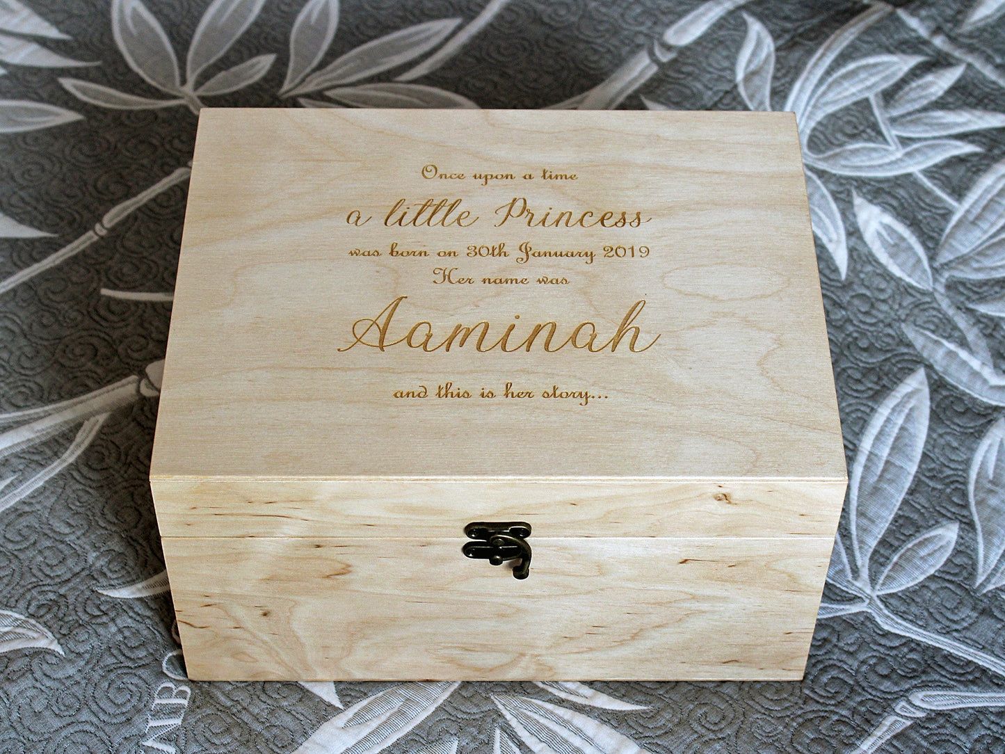 Personalized first birthday keepsake box for a baby girl