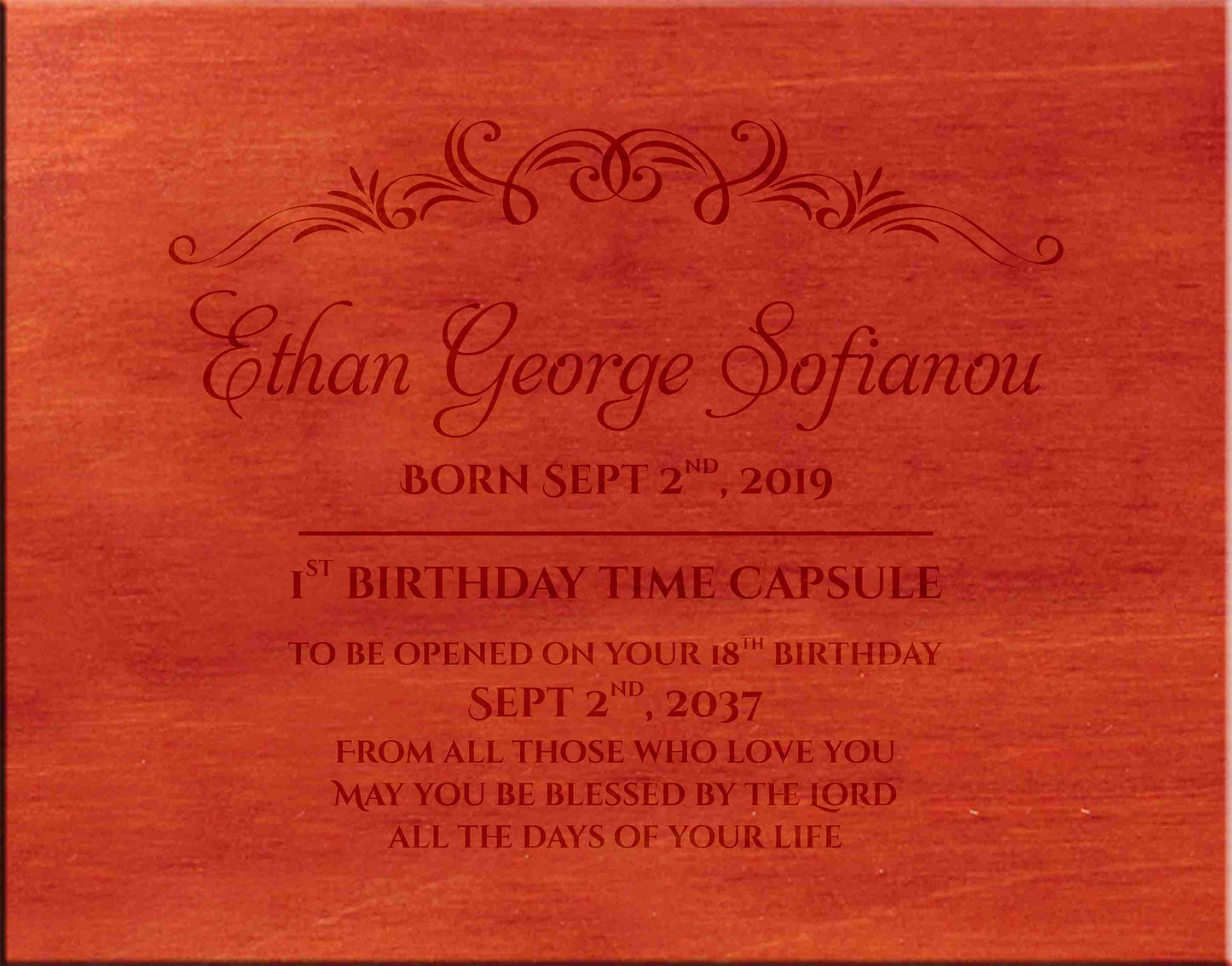 Personalized wooden keepsake box for memories from baby's first year
