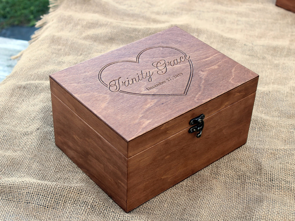 Personalized wooden keepsake box with heart design