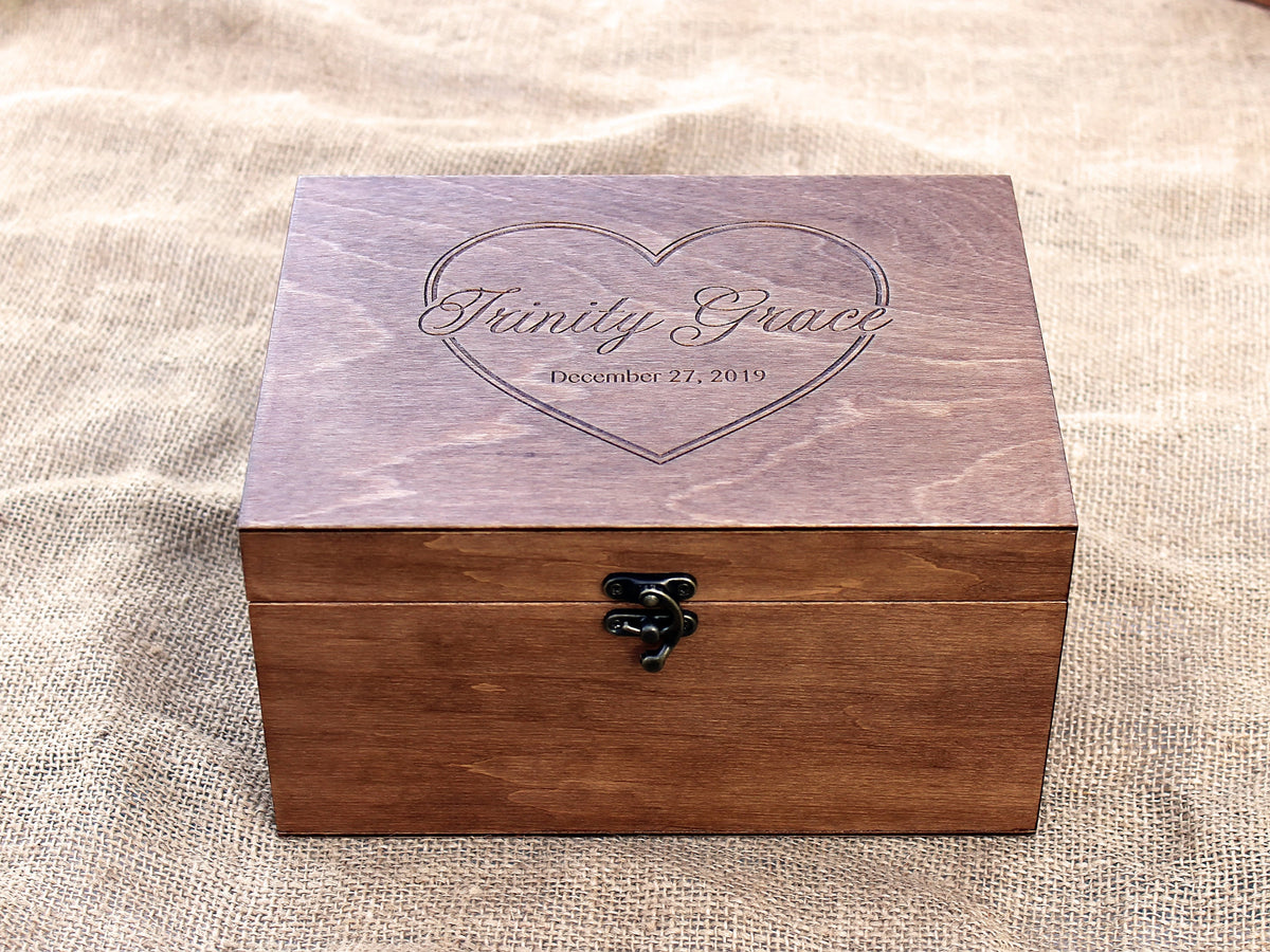 Personalized wooden memory box with engraved name