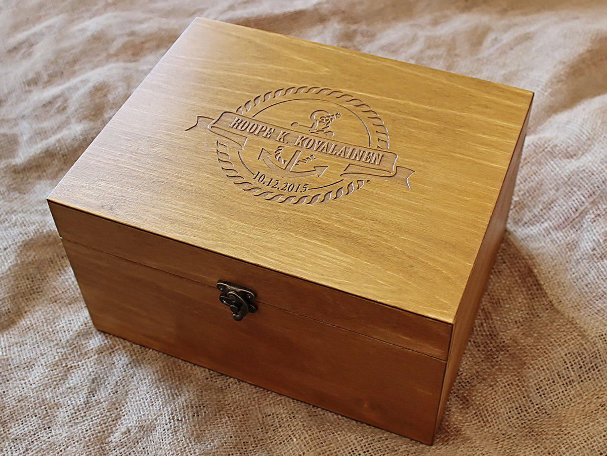 Personalized nautical baby memory box with anchor design