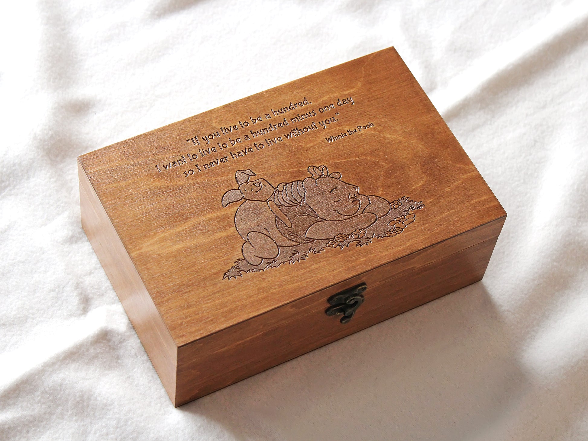 Personalized Winnie the Pooh wooden memory box for treasured keepsakes