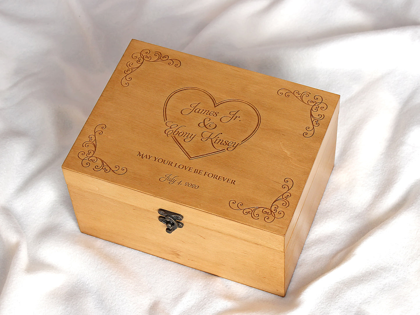 Personalized wedding keepsake box with custom laser engraving